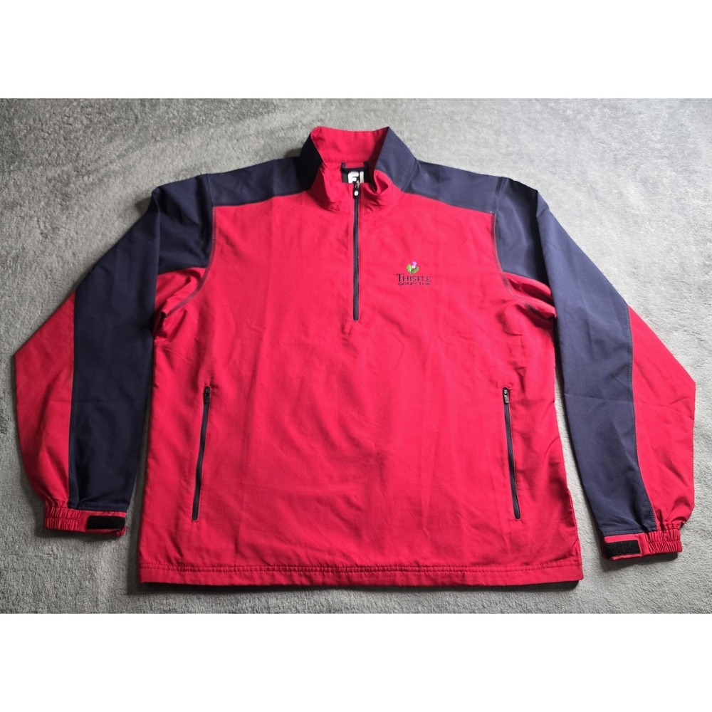 FootJoy Sport Windshirt Mens XL Red Navy Golf L/S Performance 1/4 Zip Thistle GC